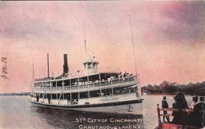 Chautauqua Lake New York view of Str City of Cincinnati antique pc Z25666