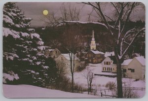 Christmas~Full Moon Glows At Night~Lit Church~Snowy Town~Hallmark~Continental PC