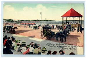 Listening To Band Concert Sunday Afternoon At Lynn Beach MA Buggy Horse Postcard