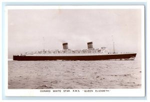 CUNARD WHITE STAR RMS QUEEN ELIZABETH STEAMER SHIP REAL PHOTO RPPC POSTCARD GX16
