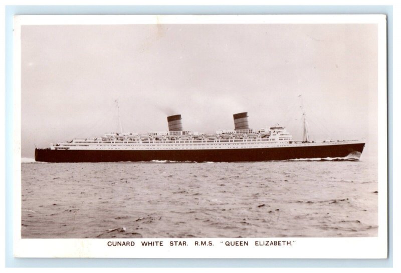 CUNARD WHITE STAR RMS QUEEN ELIZABETH STEAMER SHIP REAL PHOTO RPPC POSTCARD GX16