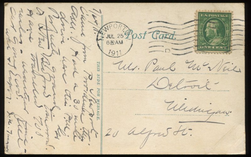 H.M. Brook's Residence. Newport, Rhode Island. RI. 1911 Newport cancel