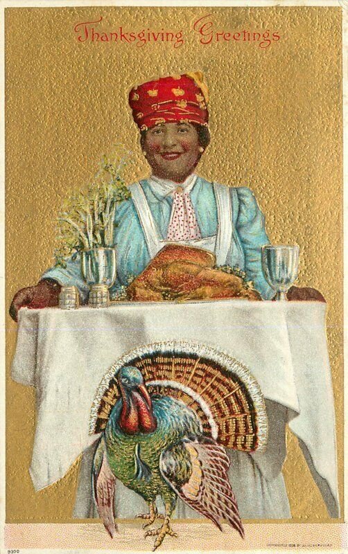Black Maid serving dinner C-1913 Thanksgiving Turkey Postcard 6639