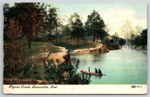 Evansville Indiana~Canoe Boat On Pigeon Creek Scene~Postmarked~Vintage Postcard