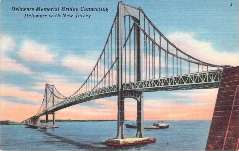 Delaware Memorial Bridge World War 2 Connecting DE-NJ Linen Unused Postcard