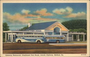 Bedford Pennsylvania PA Gateway Restaurant Greyhound Bus Linen Postcard