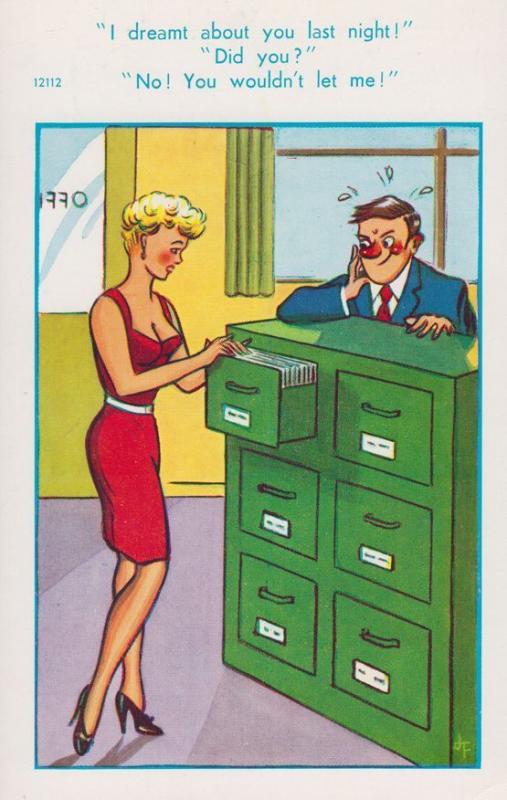 Secretary Office Lady Wet Dream 1970s Comic Humour Postcard