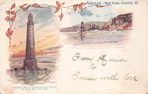NEW YORK TO EUROPE SHIP VOYAGE BISHOP ROCK SCILLY LIGHTHOUSE POSTCARD 1904