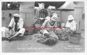 US Navy, RPPC, Sailors Making Foot-Mats, Brown & Shaffer Photo