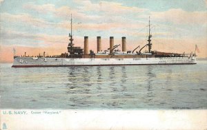 U.S. NAVY CRUISER MARYLAND SHIP MILITARY POSTCARD 1907