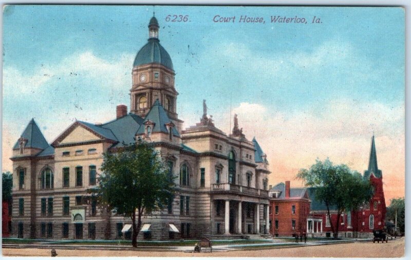 c1910s Waterloo, IA City Old Court House Amazing Architecture Postcard Vtg A61