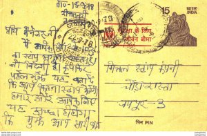 India Postal Stationery Tiger 15 Jaipur cds