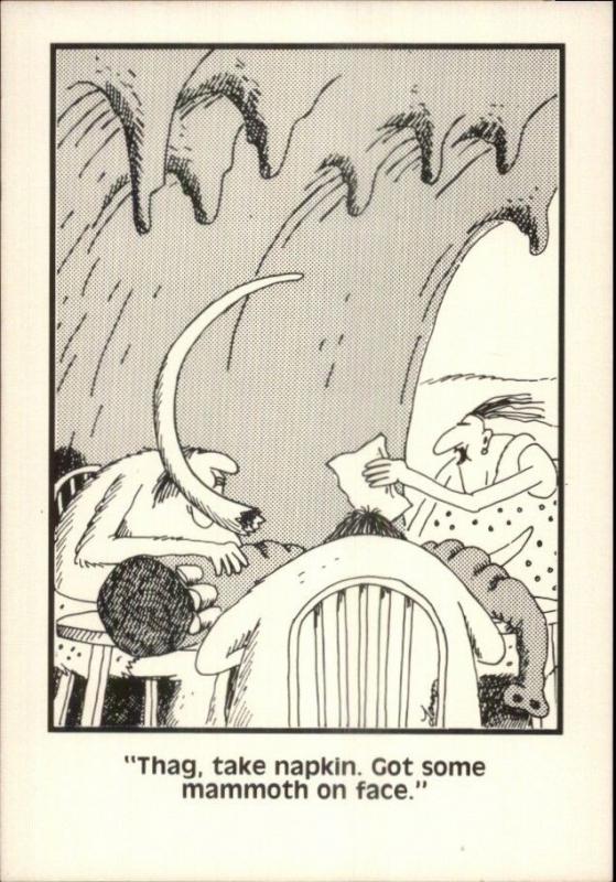 Vintage Gary Larson FAR SIDE 1980s Fantasy Postcard gfz CAVEMAN DINNER TABLE