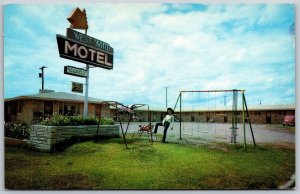 Vtg McLean Texas TX West Wind Motel Swing Set Rocking Horse 1950s View Postcard