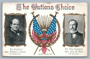 PRESIDENTIAL ELECTION WILLIAM BRYAN & JOHN KERN ANTIQUE POSTCARD patriotic