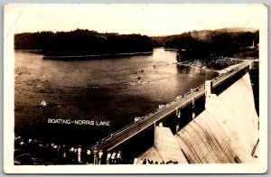 Norris Lake Dam Tennessee 1940s RPPC Real Photo Postcard Boating