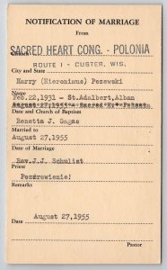 Polonia WI Marriage Notice 1955 Harry Pezewski & Renetta Gagas Postcard M35