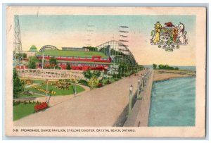 1945 Promenade Dance Pavilion Cyclone Coaster Crystal Beach Canada Postcard