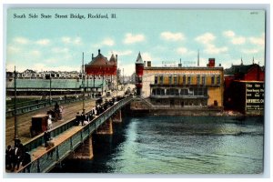 c1910's South Side State Bridge Cars Horse Wagon Rockford Illinois IL Postcard