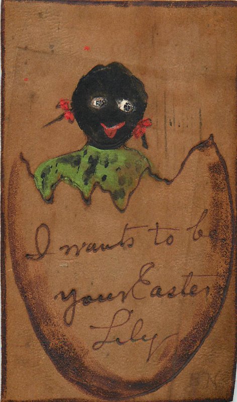 Leather Postcard Black Caricature Girl I wants to Be Your Easter Lily