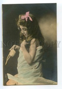 491180 Curly Girl TULIP Flower Vintage PHOTO postcard VAUGON France