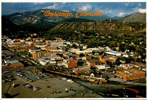 Colorado Durango Aerial View With Durango-Silverton Narrow Gauge Train Pullin...
