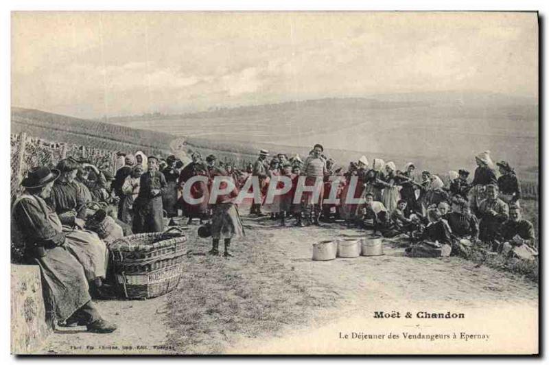 Old Postcard Folklore Wine Vineyard Harvest Champagne breakfast The pickers i...