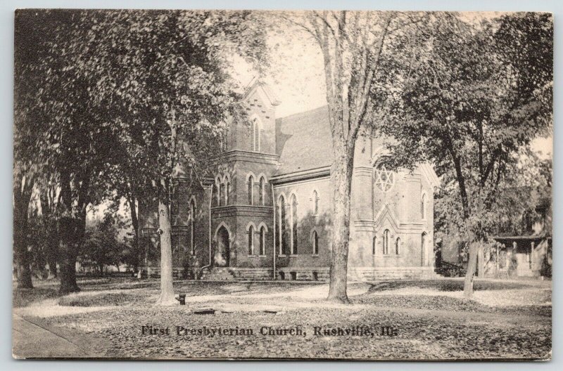 Rushville IL~First Presbyterian Church~Parsonage?~Fire Hydrant by Tree~1908 B&W 