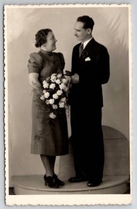 RPPC Couple Wedding She's Excited He May Be Questioning Decision Postcard I28