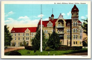 Vtg Salina Kansas KS St John's Military School 1930s Linen View Old Postcard