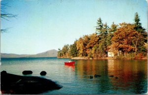 Pilot Knob NY Lake George Fall Autumn Scene Boat VTG Postcard UNP Unused 