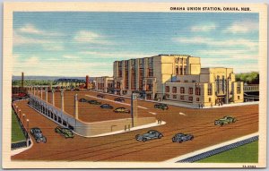 Omaha Union Station Nebraska NB Parking Lot Cars Building Grounds Postcard