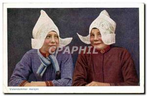 Old Postcard Netherlands Volendammer meisjes Folklore Headdress