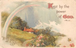 Lot286 kept by the power of god christmas blessing landscape  greetings litho