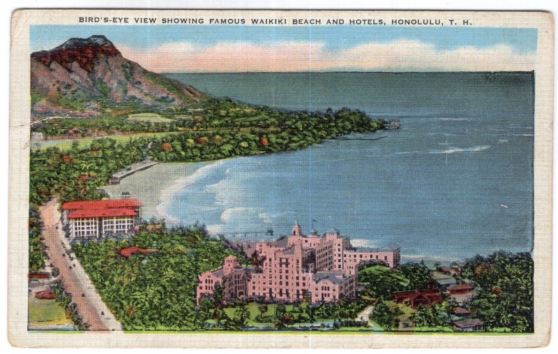 Honolulu, T.H., Bird's Eye View Showing Famous Waikiki Beach and Hotels