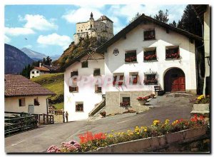 Modern Postcard Bad Tarasp Vulpera Sparsels Dorfplatz mit Schloss Tarasp