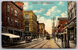 Portsmouth Ohio~Chillicothe Street~Salvage Light Bulb Sign~Trolley~1911 Postcard