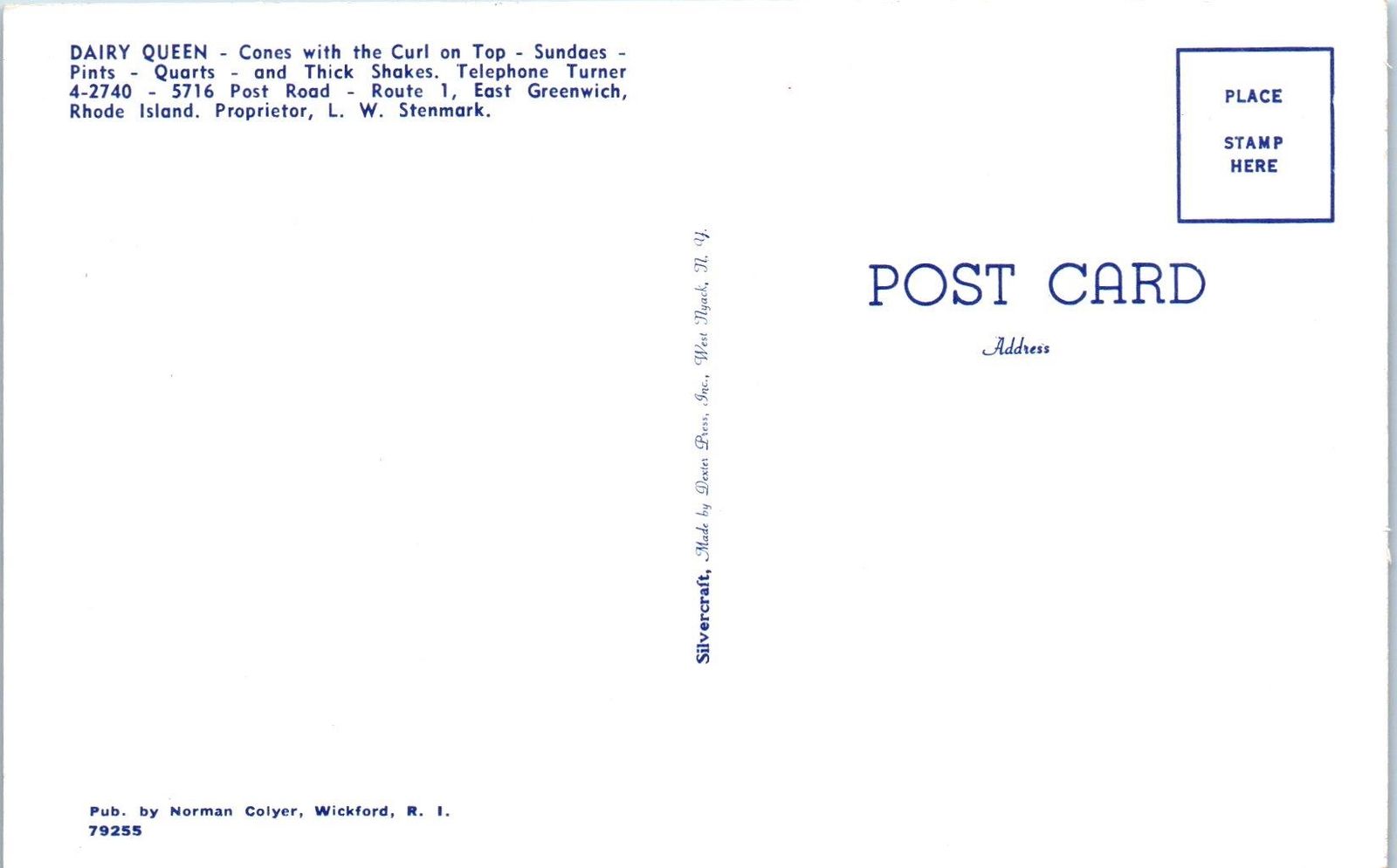 E GREENWICH, RI Rhode Island DAIRY QUEEN Cool c1950s CARS Roadside