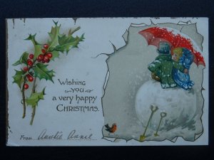 WISHING YOU A VERY HAPPY CHRISTMAS Children & Robin c1902 UB Postcard