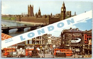 Postcard - Houses of Parliament & Piccadilly Circus - London, England