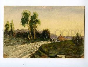 248904 Russia village Landscape Ulybin hand painted postcard