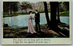 Vtg Romance Couple at Lake Love Miss You Sigh For One Glance 1910s Postcard