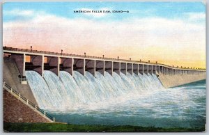 Vtg Idaho ID American Falls Dam 1940s Linen View Unused Postcard