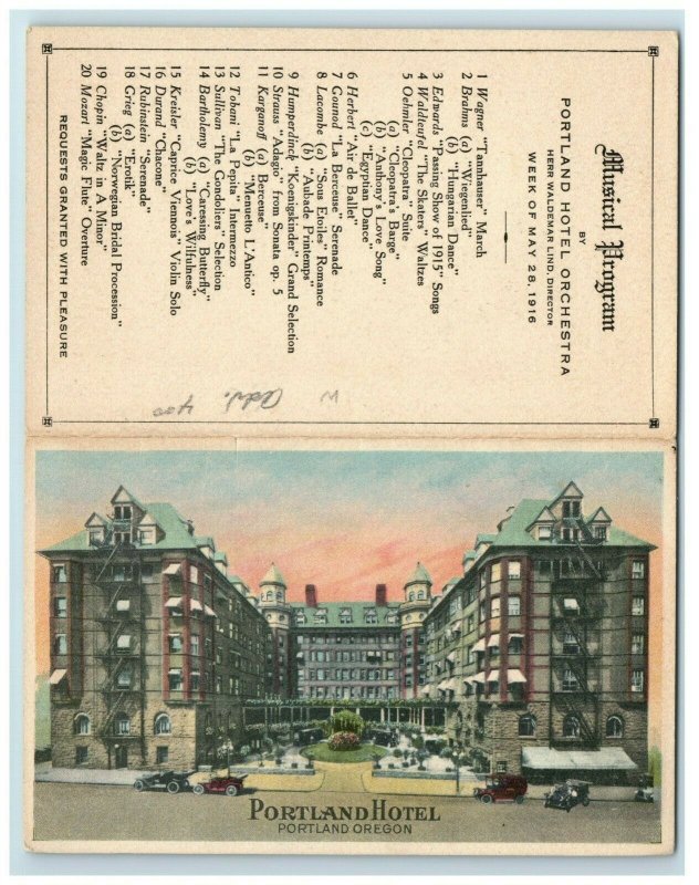 C.1916 Portland Hotel Orchestra Program Oregon Postcard F30