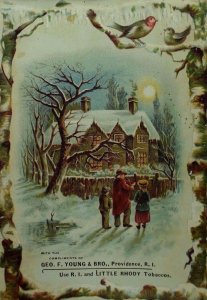 Embossed Little Rhody Tobaccos Holiday Winter Scene Moon Snow Man Violin Kids *K