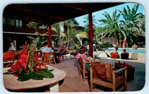KAILUA, KONA Hawaii HI ~ Patio & Pool KONA PALMS HOTEL c1950s Roadside Postcard