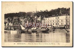 Postcard Old Honfleur Hotel du Cheval Blane and Boat Harbor