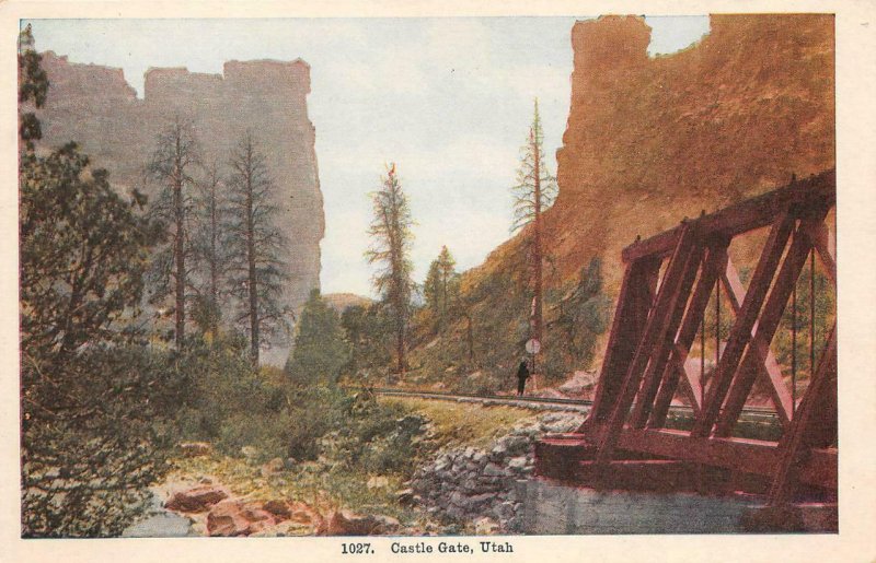 CASTLE GATE Utah Railroad Bridge, Tracks c1910s Vintage Postcard