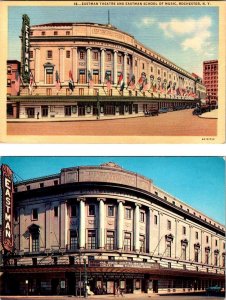 2~Postcards Rochester NY New York EASTMAN THEATRE/SCHOOL OF MUSIC Linen & Chrome