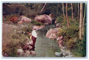 c1905 Fishing in Highland Stream Muskoka Lake District Ontario Canada Postcard 